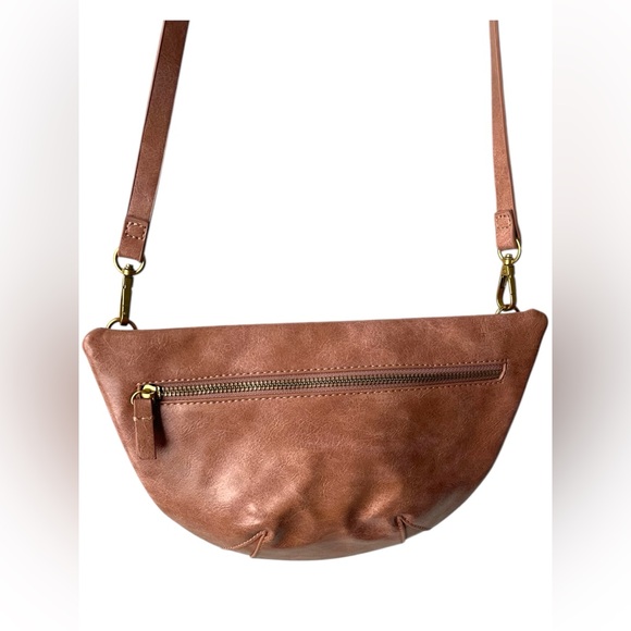 Anthropologie Half Moon Vegan Leather Crossbody Bag – Adjustable Strap – Brown